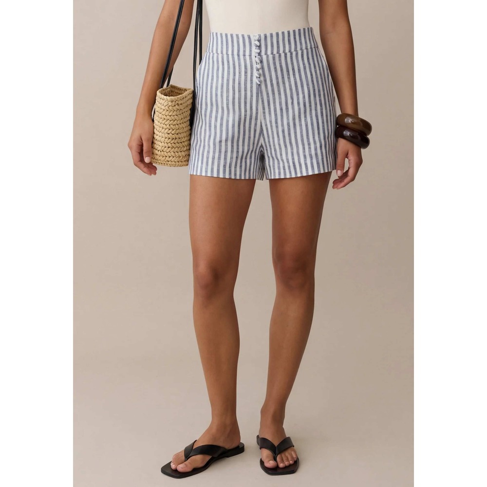 NWT CAARA Kathrin High Waist Striped Linen Short - Size 0
